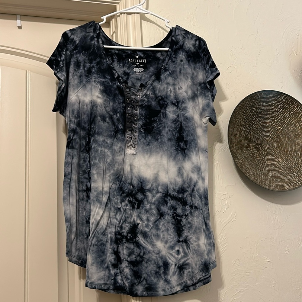 Tie dye lace up top